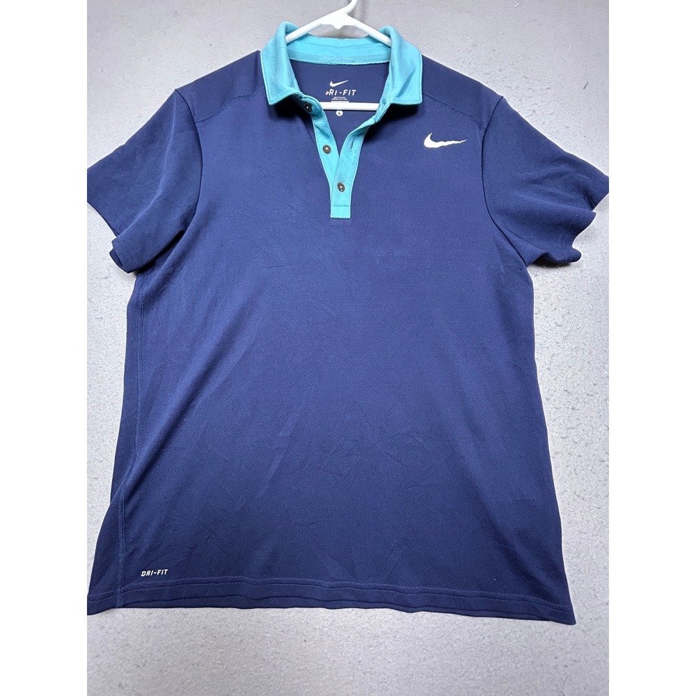 Nike Dri-FIT Polo Shirt Polyester Navy Blue Light Blue Large Mens